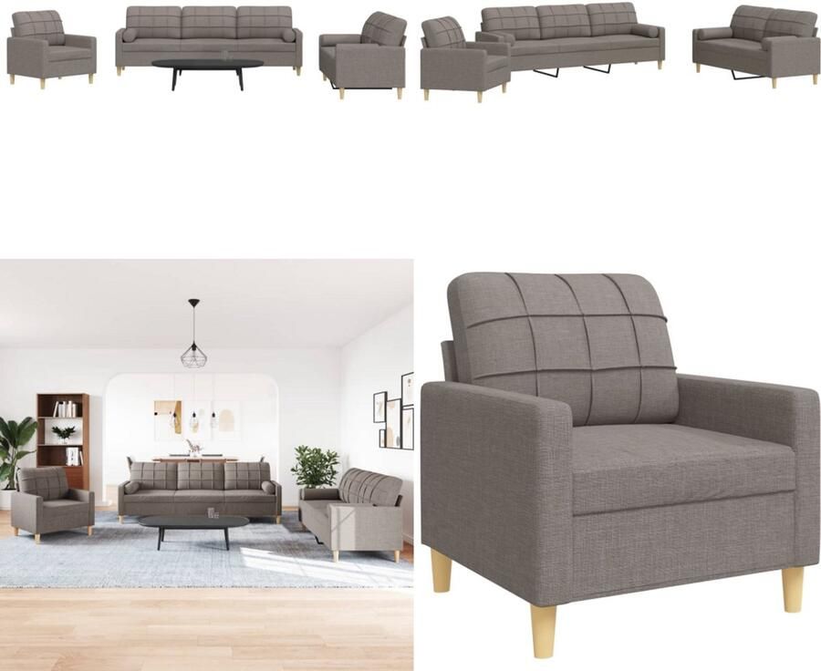 VidaXL 3-delige Loungeset met sierkussens stof taupe Loungeset Loungesets Bankstel Bankenset