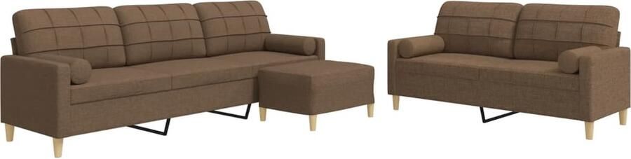 VidaXL 3-delige Loungeset met voetenbank en kussens stof bruin