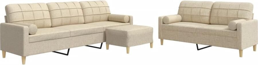 VidaXL 3-delige Loungeset met voetenbank en kussens stof crÃ¨mekleurig