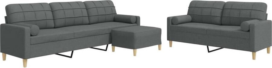 VidaXL 3-delige Loungeset met voetenbank en kussens stof donkergrijs