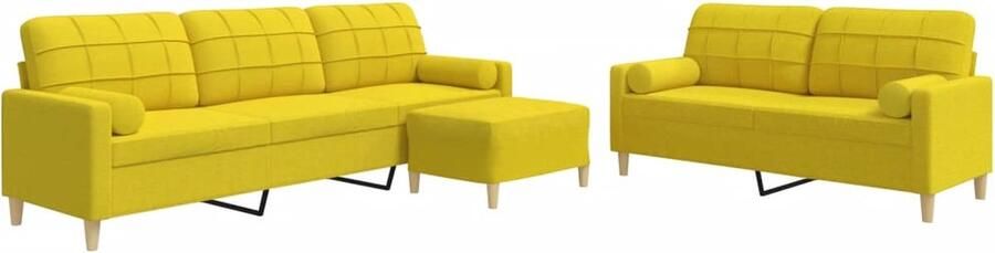 VidaXL 3-delige Loungeset met voetenbank en kussens stof lichtgeel