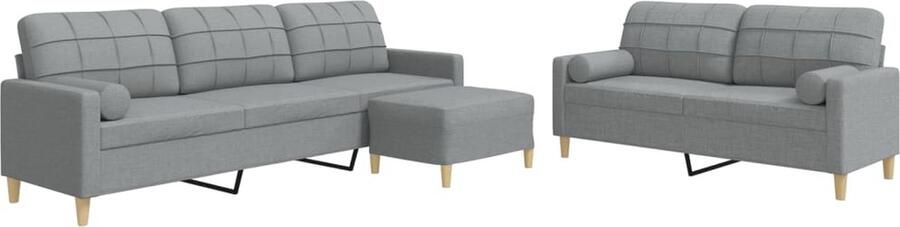 VidaXL 3-delige Loungeset met voetenbank en kussens stof lichtgrijs