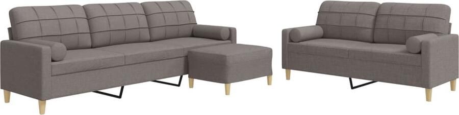 VidaXL 3-delige Loungeset met voetenbank en kussens stof taupe