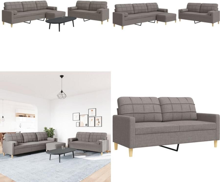 VidaXL 3-delige Loungeset met voetenbank en kussens stof taupe Loungeset Loungesets Bankstel Bankenset