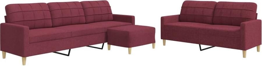 VidaXL 3-delige Loungeset met voetenbank stof wijnrood