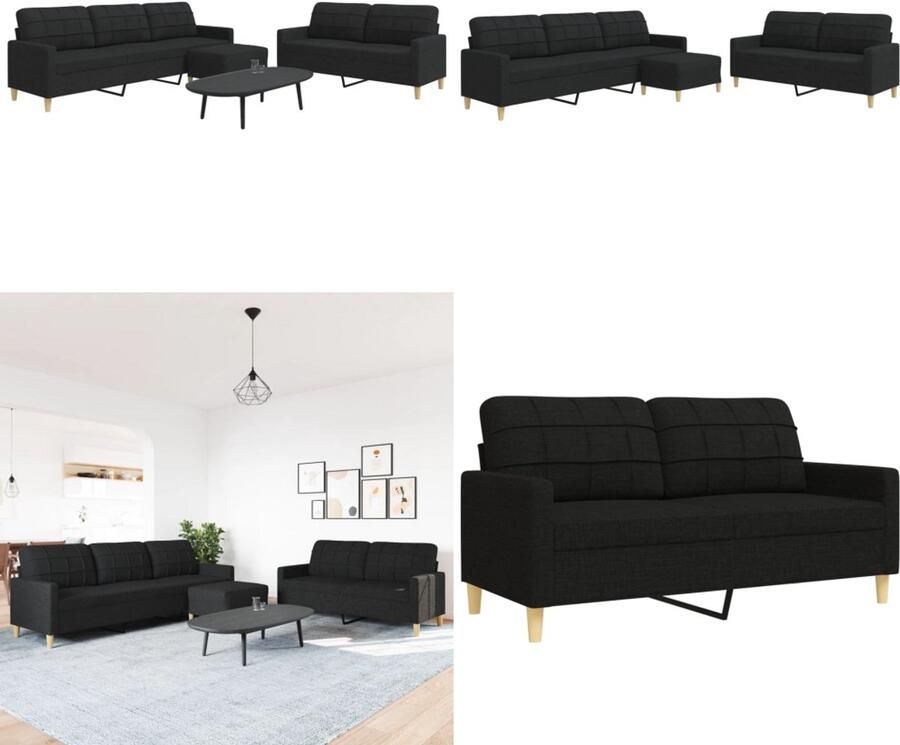 VidaXL 3-delige Loungeset met voetenbank stof zwart Bankstel Bankstellen Bankenset Sofa