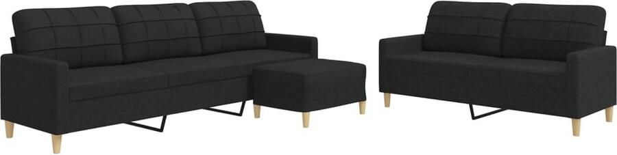 VidaXL 3-delige Loungeset met voetenbank stof zwart