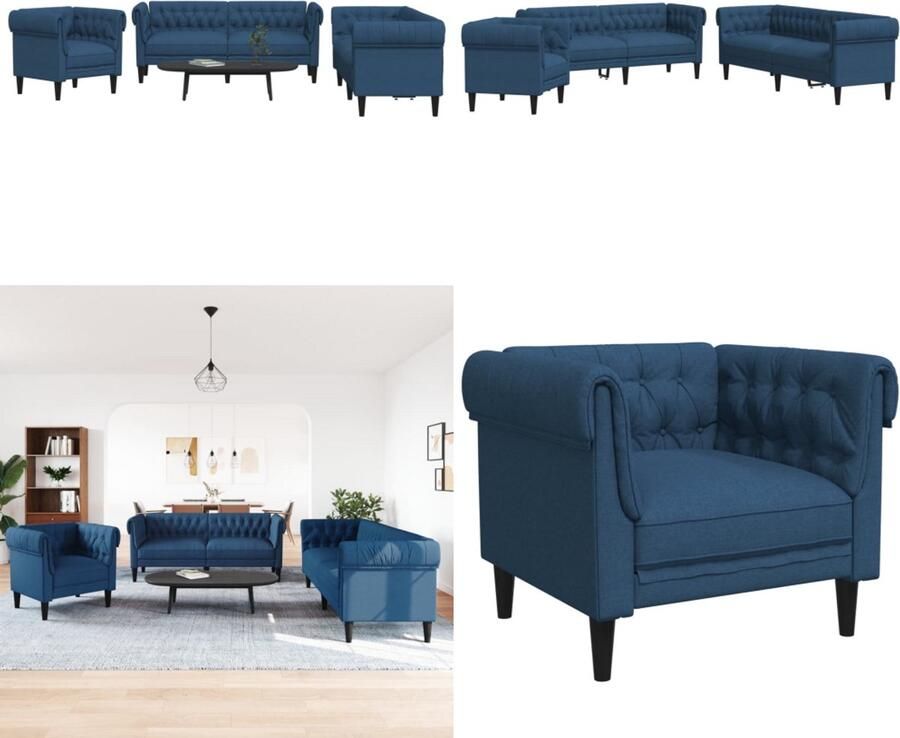 VidaXL 3-delige Loungeset stof blauw Bankstel Bankstellen Bankenset Sofa