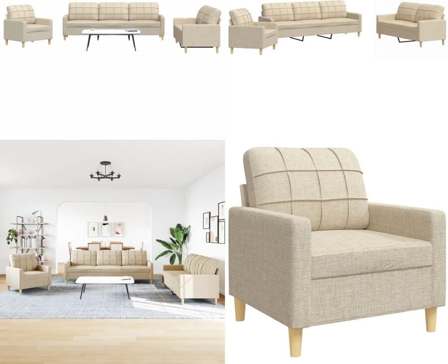 VidaXL 3-delige Loungeset stof crèmekleurig Bankstel Bankstellen Bankenset Sofa