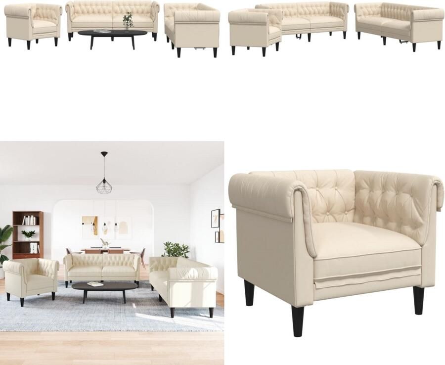 VidaXL 3-delige Loungeset stof crèmekleurig Bankstel Bankstellen Bankenset Sofa