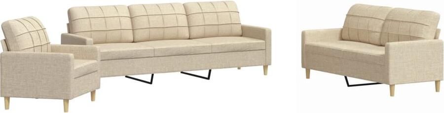 VidaXL Loungeset 3-delig Stof crèmekleurig Loungeset Salonset Bankstel Creme Kleur Velours Bank
