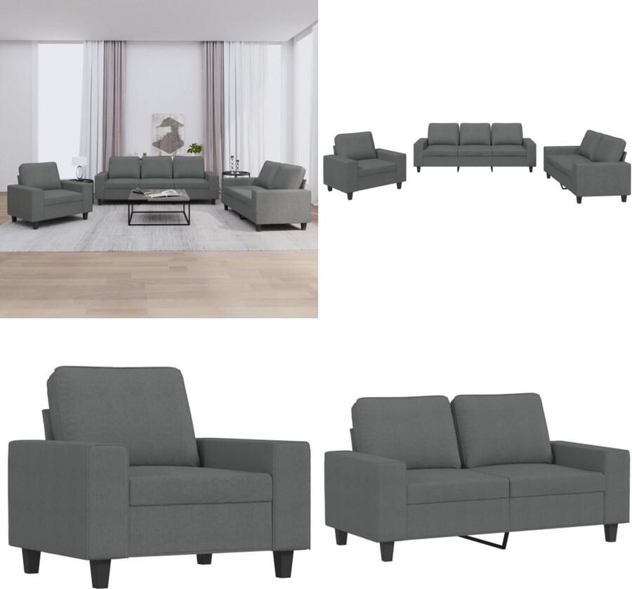 VidaXL 3-delige Loungeset stof donkergrijs Bankstel Bankstellen Fauteuil 2-zitsbank