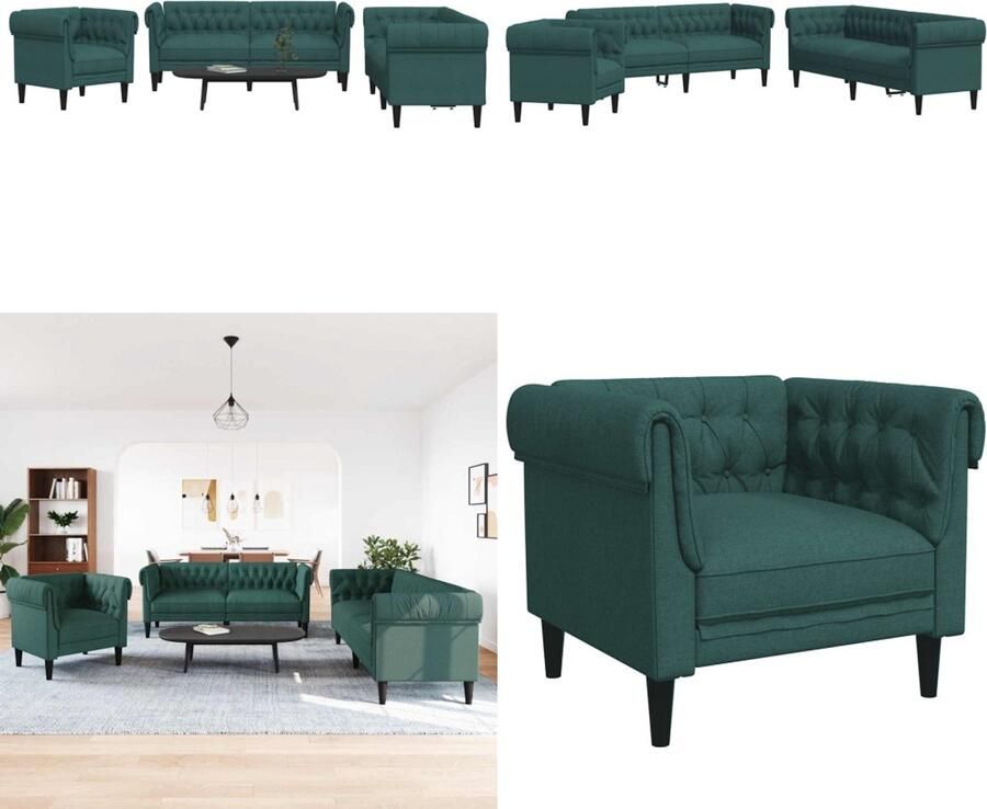 VidaXL 3-delige Loungeset stof donkergroen Bankstel Bankstellen Bankenset Sofa