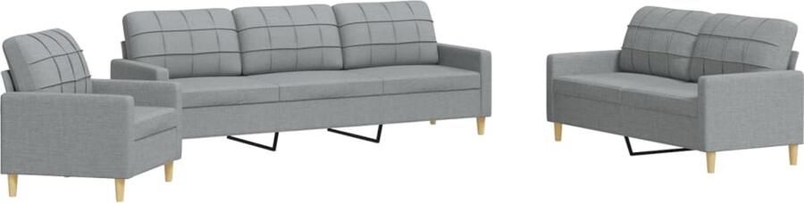 VidaXL Loungeset 3-delig Stof Lichtgrijs Loungebank Sofa Woonkamer Meubels Comfortabele Bank Stoffen Bank