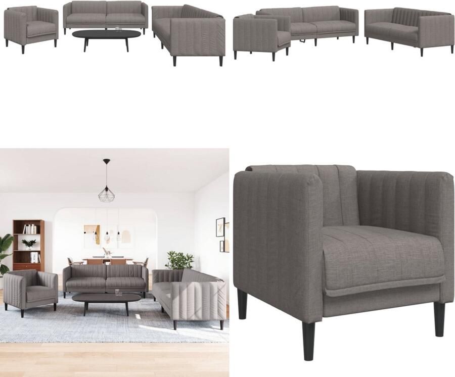 VidaXL 3-delige Loungeset stof taupe Bankstel Bankstellen Bankenset Sofa