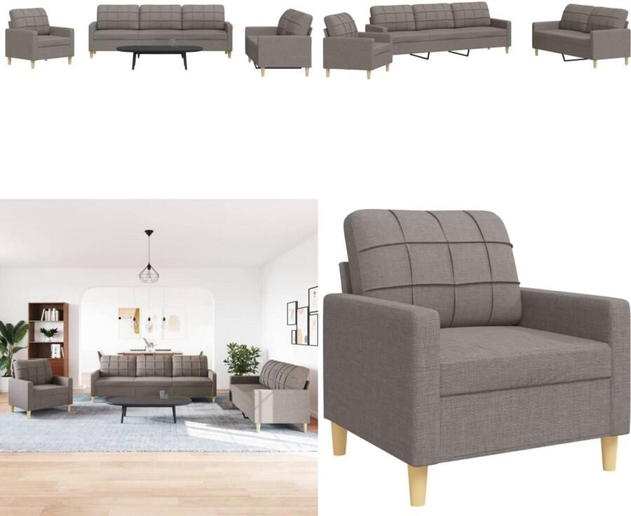 VidaXL 3-delige Loungeset stof taupe Bankstel Bankstellen Bankenset Sofa