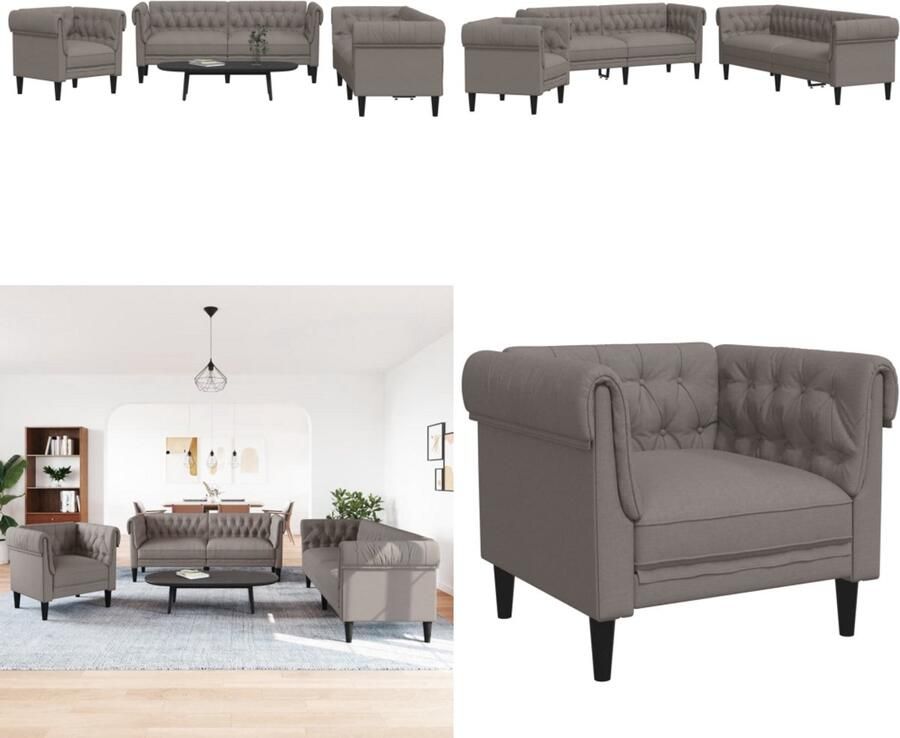 The Living Store 3-delige Loungeset stof taupe Loungeset Fauteuils Bankstel 2 Persoons Bank 3 Persoons Bank