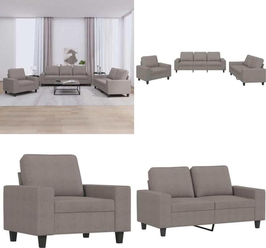 VidaXL 3-delige Loungeset stof taupe Bankstel Bankstellen Fauteuil 2-zitsbank