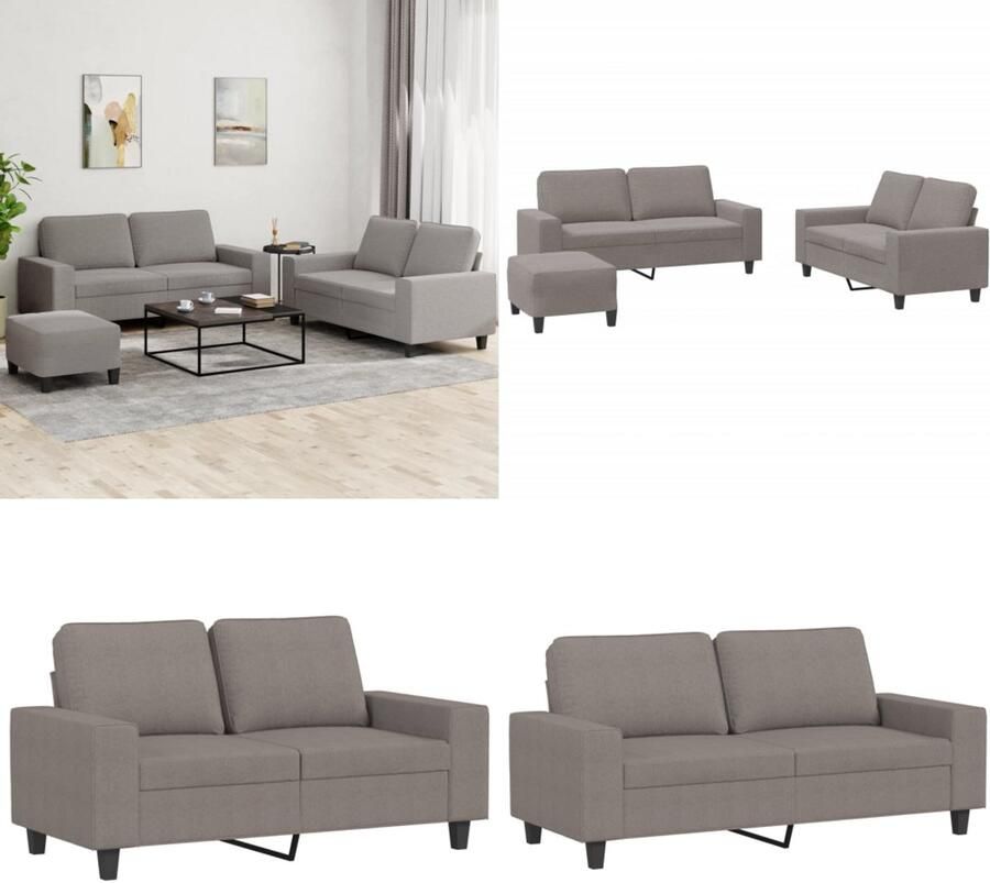 VidaXL 3-delige Loungeset stof taupe Bankstel Bankstellen Fauteuil 2-zitsbank