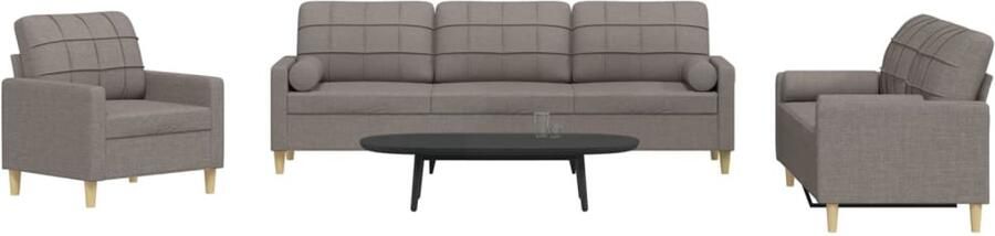 VidaXL 3-delige Loungeset stof taupe Inclusief kussens Loungeset Tuinlounge Lounge Set Buitenset Fauteuil