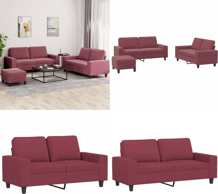 The Living Store 3-delige Loungeset stof wijnrood Loungebank Tweezitsbank Tuinmeubel Buitenmeubel Rood Meubilair - Foto 3