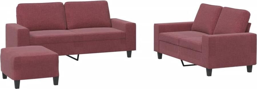 The Living Store 3-delige Loungeset stof wijnrood Loungebank Tweezitsbank Tuinmeubel Buitenmeubel Rood Meubilair - Foto 4