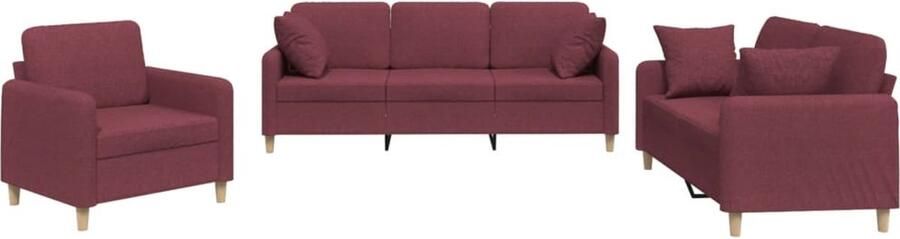 VidaXL 3-delige Loungeset Wijnrood Met Kussens Loungeset Chesterfield Velours Stoffen Bankstellen Rood Meubilair