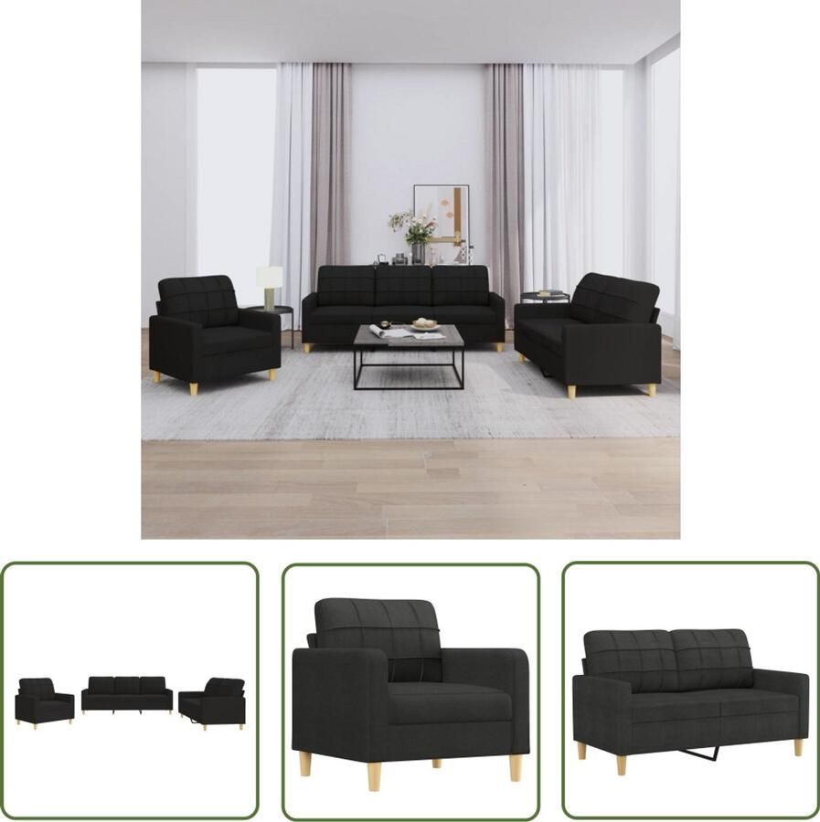 VidaXL 3-delige loungeset Zwart Inclusief kussens Loungeset Sofa Set Tuinlounge Buitenmeubilair Zwarte Lounge Loungebank Zitzitting Relaxfauteuil