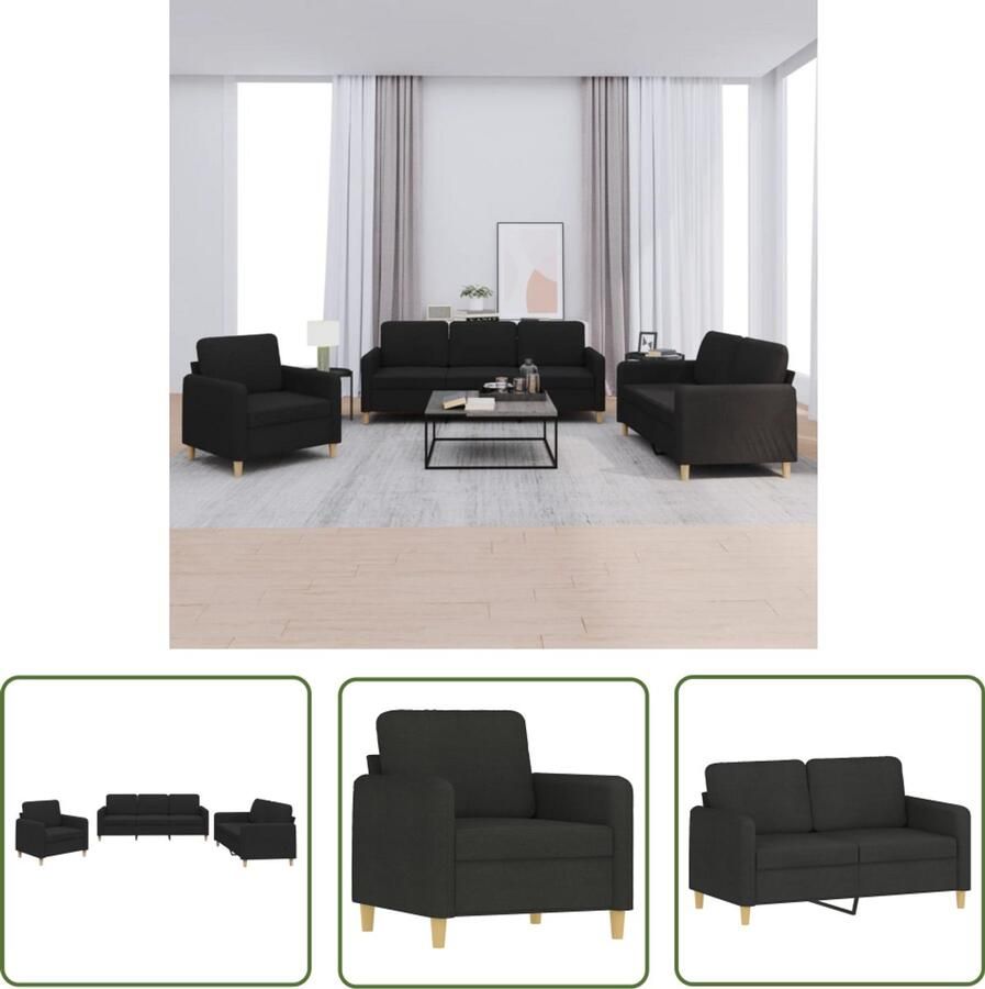 VidaXL 3-delige loungeset zwart stof Loungeset Bankstel Fauteuils Tweezetels Driezitter