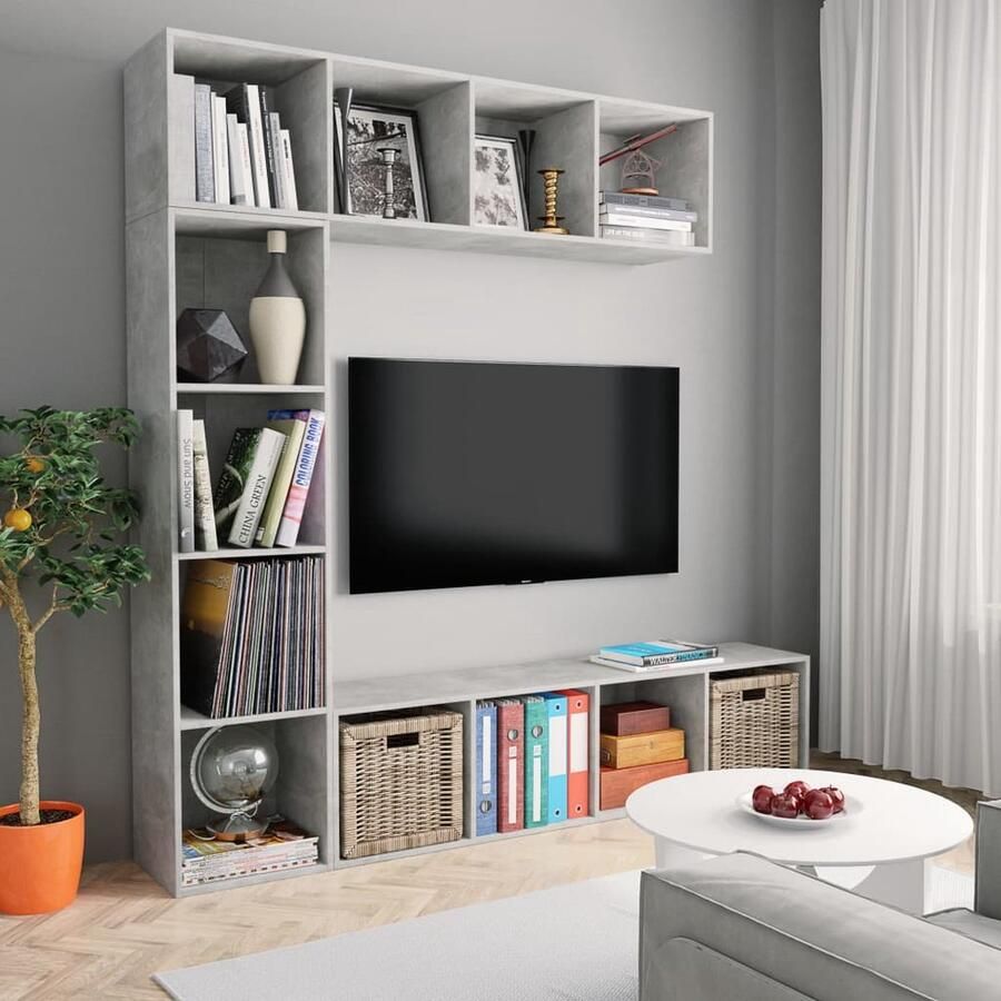 VidaXL -3-delige-Boekenkast- tv-meubelset-180x30x180-cm-betongrijs - Foto 2