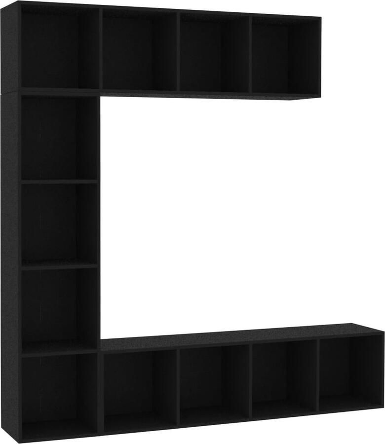VidaXL 3-delige Meubelset Zwart 180x30x180 cm Boekenkast Tv Kast Media Kast Houten Meubilair Woonkamerinrichting