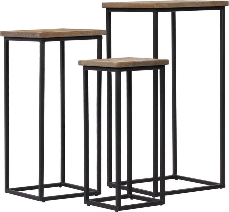 VidaXL 3-delige plantentafelset van gerecycled hout Plantentafel Teak Industrieel Design Salontafel Binnenhuisdecoratie Kamermeubilair Vintage Meubelen Groene Accessoires