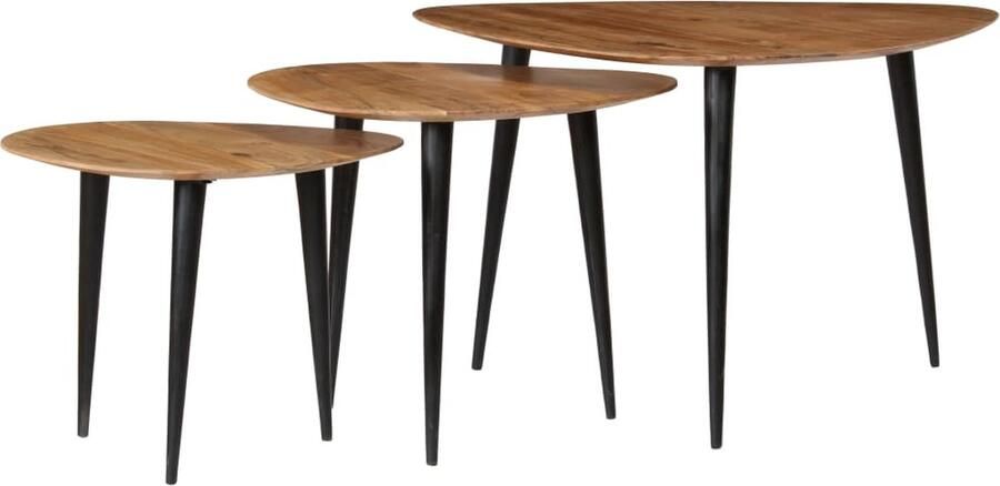 The Living Store 3-delige Salontafelset massief acaciahout Salontafel Acaciahout Vintage Meubilair Retro Tafel Handmade Furniture - Foto 2