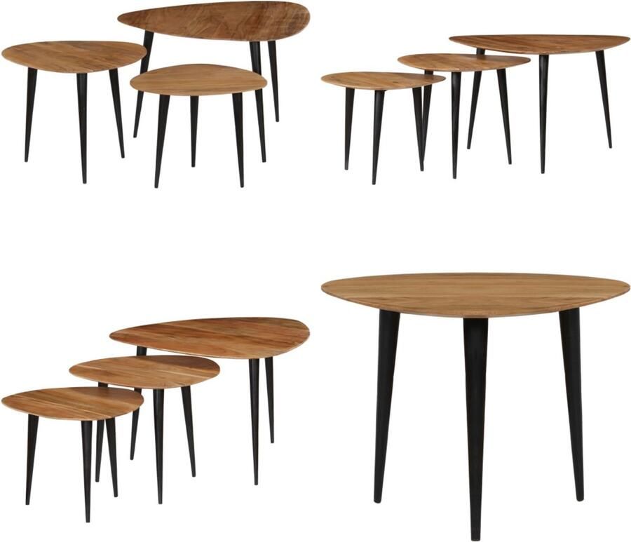 VidaXL 3-delige Salontafelset massief acaciahout Salontafel Salontafels Bijzettafel Bijzettafels