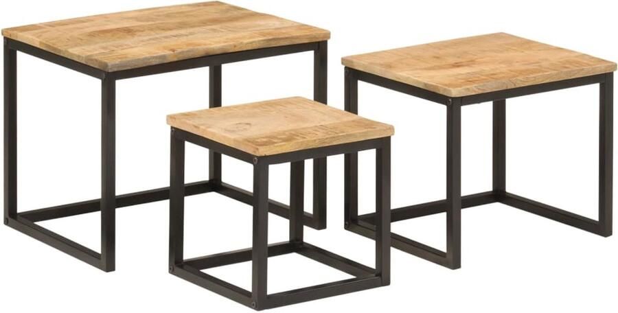 VidaXL Nesttafel Nesttafels Bijzettafel Banktafel 3-delige Salontafelset massief mangohout en ijzer - Foto 3
