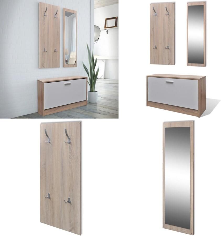 VidaXL 3-delige Schoenenkastset hout eikenkleurig en wit Houten Schoenenkast Houten Schoenenkasten Schoenenkast Schoenenkasten