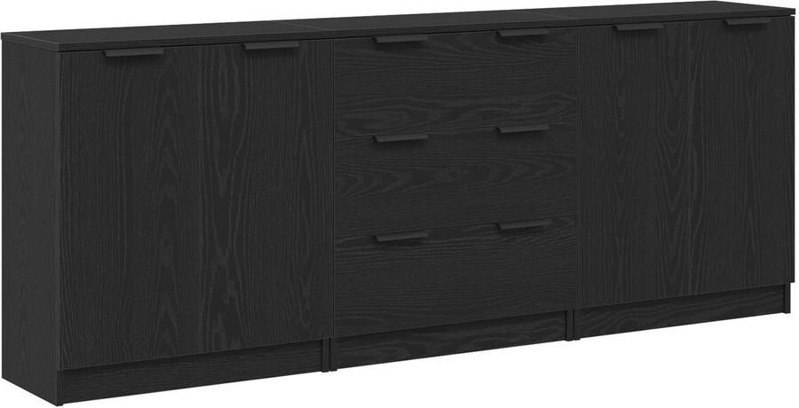 VidaXL Dressoir Set van 3 Zwart Eiken Gebonden Hout 180 x 30 x 70 cm