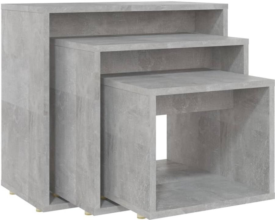 The Living Store 3-delige Tafeltjesset spaanplaat betongrijs Tafels Gigognes Bijzettafel Salontafel Tv Tafel Nachtlamp