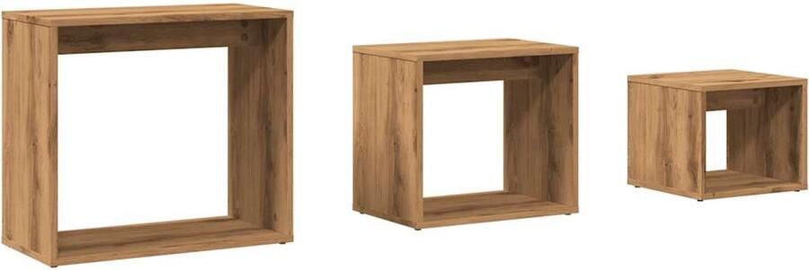 VidaXL Tafeltjesset 3-delig Artisan Eiken Hout Tafels Salontafel Sidetable Houten Tafels Compact Tafels Stapelbare Tafels Living Room Furniture Klein Meubel Multifunctionele Tafels Kunststof Tafels - Foto 2