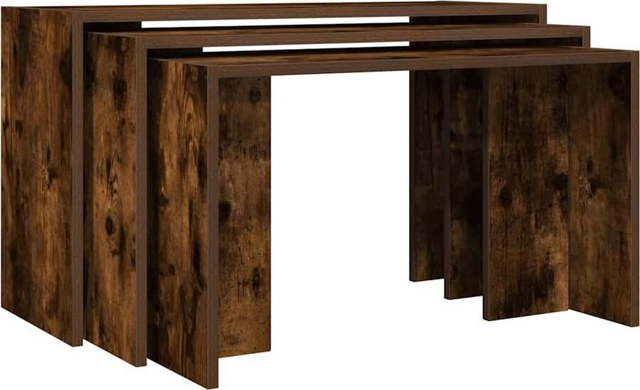 VidaXL 3-delige Tafeltjesset Gerookt Eiken Bijzet Tafels Nest Tafels Houten Meubilair Salontafel Modern Interieur Multifunctionele Tafel Compact Meubel Living Room Furniture Koffie Tafel