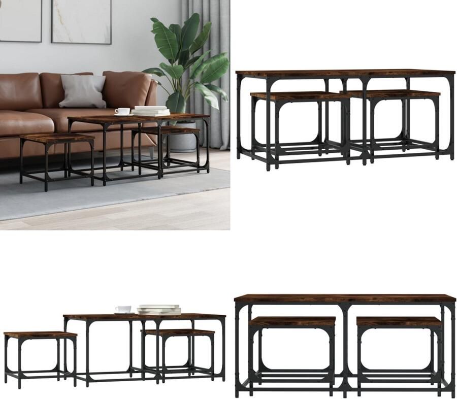 VidaXL 3-delige Tafeltjesset bewerkt hout gerookt eikenkleurig Nesttafel Nesttafels Bijzettafel Tafeltjesset