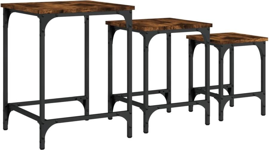VidaXL 3-delige Tafeltjesset Gerookt Eiken Hout & Metaal Salontafel Set Industrieel Design Houten Salontafel Multifunctionele Salontafel Stackbare Salontafel