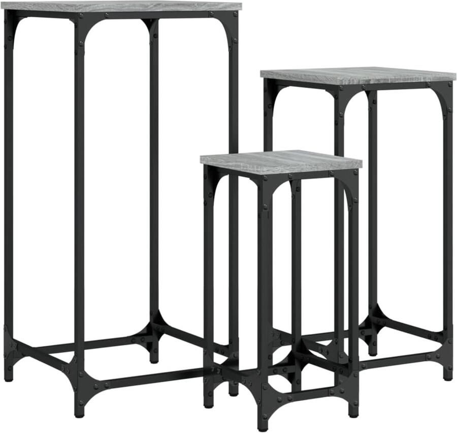 VidaXL 3-delige Tafeltjesset bewerkt hout grijs sonoma eikenkleurig Nesttafel Nesttafels Bijzettafel Banktafel
