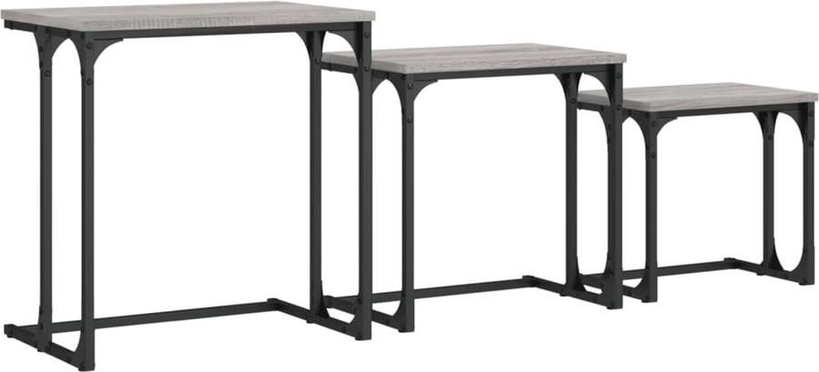 VidaXL 3-delige Tafeltjesset bewerkt hout grijs sonoma Nesttafel Nesttafels Bijzettafel Banktafel