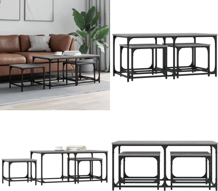 VidaXL 3-delige Tafeltjesset bewerkt hout grijs sonoma Nesttafel Nesttafels Bijzettafel Tafeltjesset