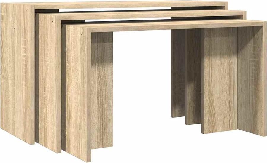 VidaXL 3-delige Tafeltjesset Sonoma Eiken Bijzettafels Salontafel Nesttafels Houten Meubilair Eiken Kleur Multifunctionele Tafel Compact Meubel Moderne Inrichting Living Accessoires