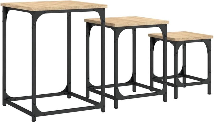 VidaXL Tafeltjesset 3-delig Sonoma Eiken Hout Metaal Salontafel Set Industrieel Houten Salontafel Bijzettafel Multifunctionele Tafel