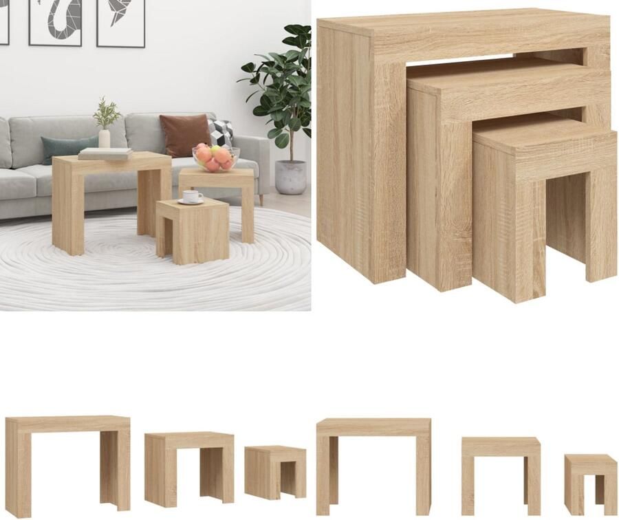 VidaXL 3-delige Tafeltjesset bewerkt hout sonoma eikenkleurig Salontafelset Salontafelsets Salontafel Set Salontafel Sets