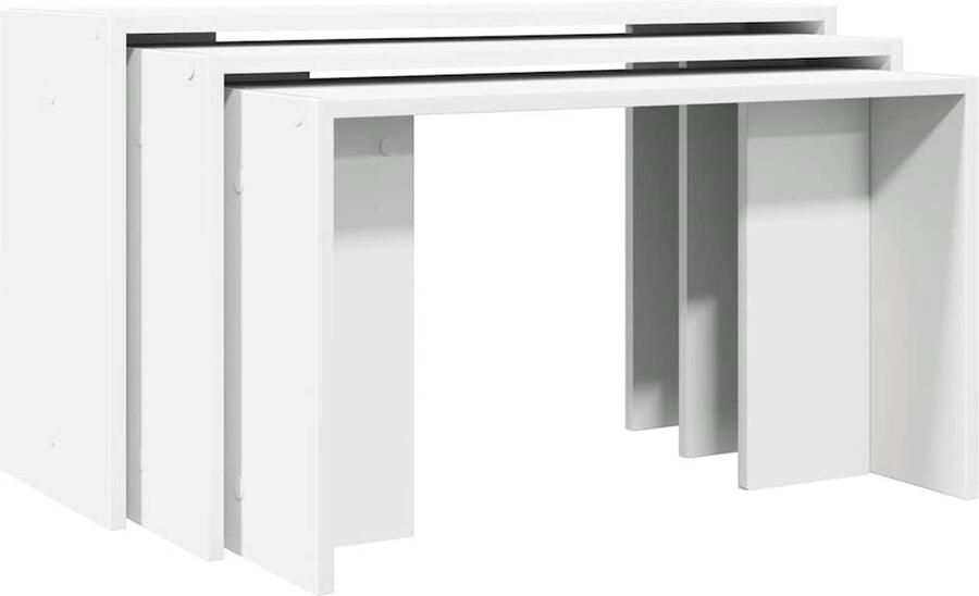 VidaXL Tafeltjesset 3-delig Wit Bewerkt Hout Bijzettafels Salontafel Nesttafels Houten Tafels Witte Tafels Modern Design Multifunctionele Tafels Woonaccessoires Living Essentials
