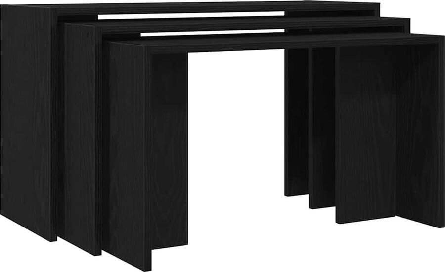 VidaXL 3-delige Tafeltjesset Zwart Bewerkt Hout Bijzettafels Salontafeltje Nesttafels Houten Meubilair Zwarte Meubels Modern Design Multifunctioneel Meubel Compact Meubilair Living Accessoires Woonaccessoires
